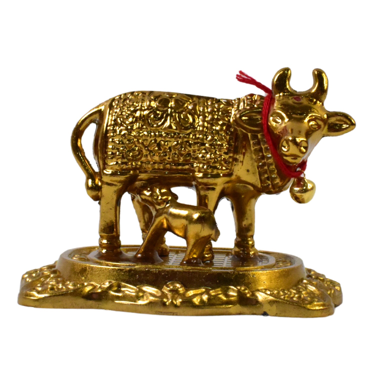Metal Golden Kamdhenu Cow With Calf (1 Pc) - Springkart 