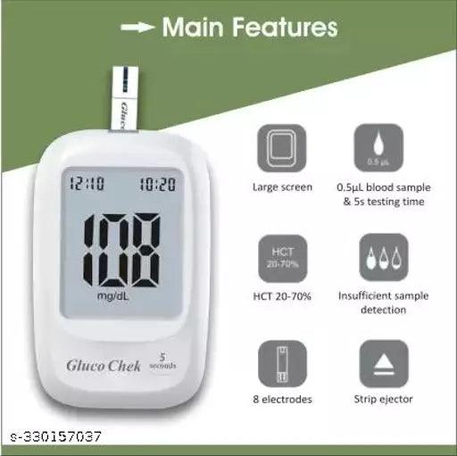 Gluco Chek 5 Seconds Blood Glucose Sugar Testing Monitor Machine with 25 Strips Glucometer (White) - Springkart 