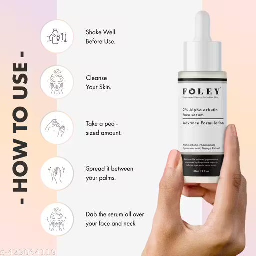 Foley Alpha Arbutin 2% Serum for Reduce acne scars, Hyperpigmentation With Niacinamide & Hyaluronic acid for Men-Women 30ml