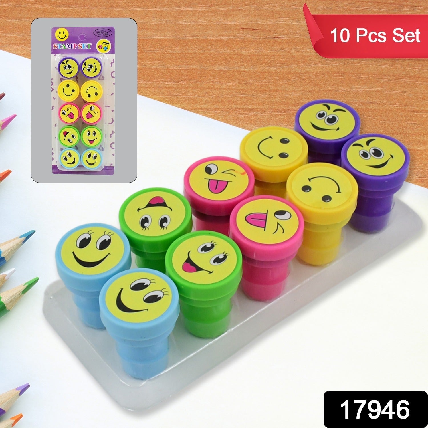 Emoticon Stamps 10 pieces in Round Shape Stamp (Multicolor / 10 Pc) - Springkart 