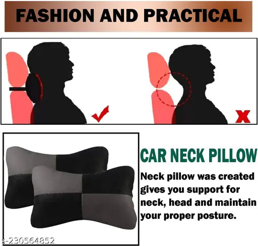 Leather Car Neck Rest & Pain Relief Pillow & Cushion With Comfortable Strap (Set of 2 for Toyota Cars)