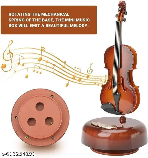 Paritirth Rotating Guitar Music Box Clockwork Wood Music Box Musical Instrument Model Music Theme Artware with Delicate Gift Box