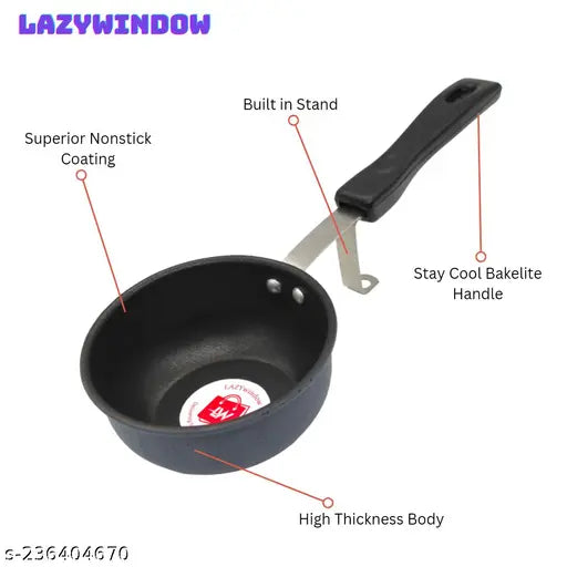 LAZYwindow Premium Quality Nonstick Tadka Pan, 11 cm, Black-S0155
