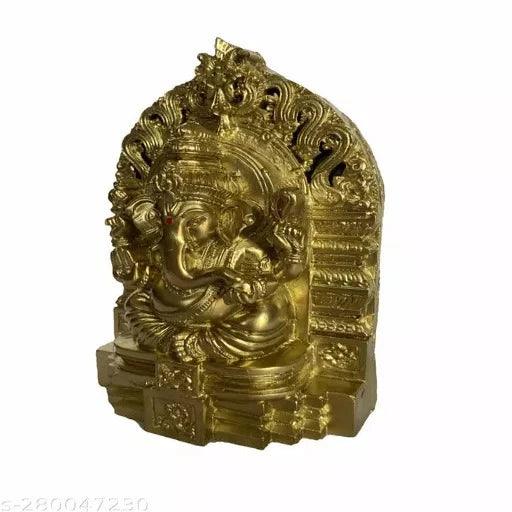 Sri Maha Ganapathy/Ganesha/Vinayagar Polystone Statue Idol 16cm (Gold Colour) - Springkart 