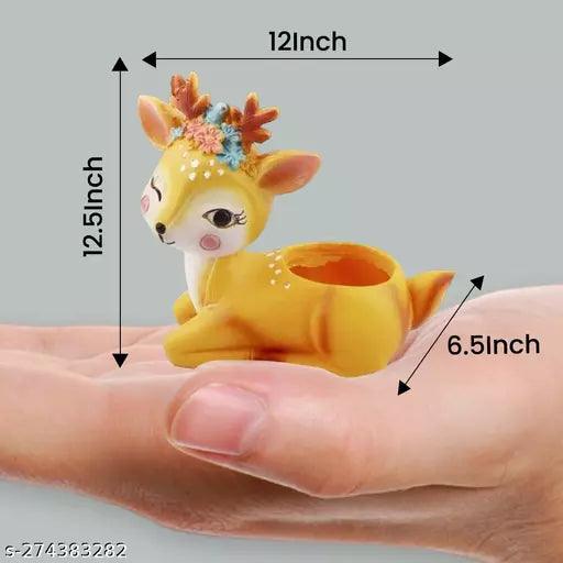 Pot Animal Deer Shape with Artificial Plants Set of 1, Yellow