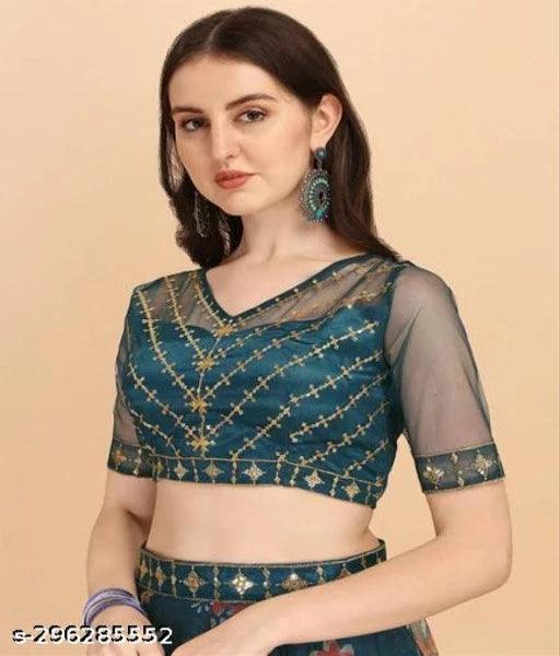 FULPARI Embroidered Semi Stitched Lehenga Choli (Light Blue) - Springkart 