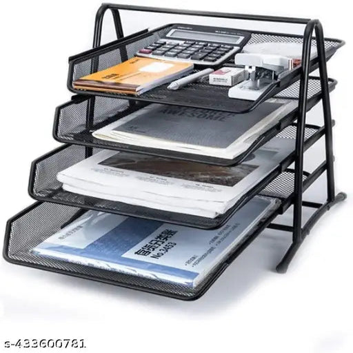 Metal Mesh 4 Trays Desktop Organizer/Rack Storage for Home and Office Accessories Files/Documents/Letters/Magazine/Newspaper Holder