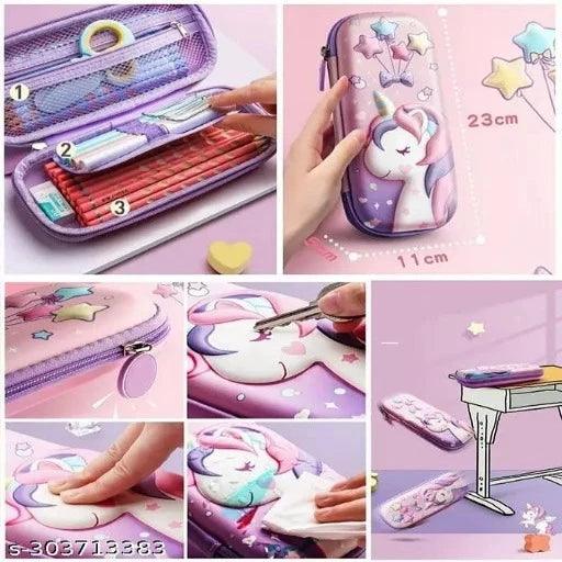 3D Unicorn Pencil Case, Cute Large Capacity Pen Box for Girls, 3D EVA Stationery Box - Springkart 