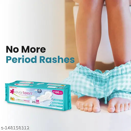 Everteen XL Sanitary Napkin Pads with Neem and Safflower, Cottony-Dry Top Layer for Women 3 Packs (20 Pads Each, 280mm) - Springkart 