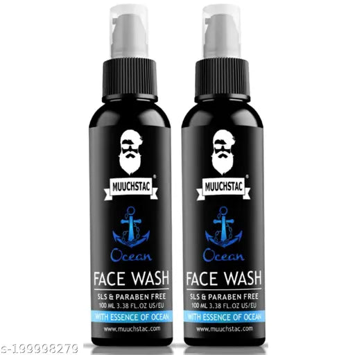 Muuchstac Ocean Face Wash for Men | Fight Acne & Pimples, Brighten Skin, Clears Dirt, Oil Control, Refreshing Feel - Multi-Action Formula | 100 ml | Pack of 2
