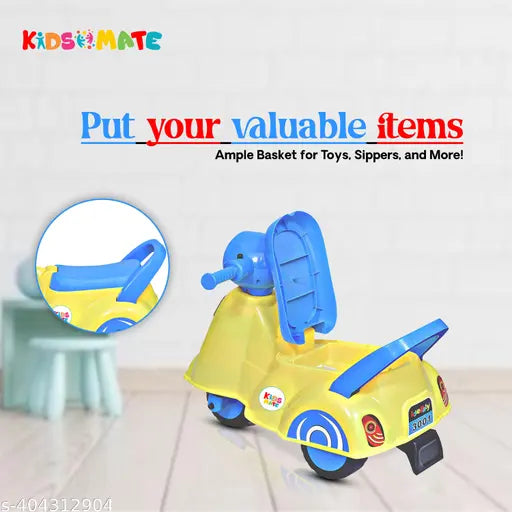 Kidsmate Rhino Push Scooter: A Fun Ride On Experience with Music & Light for Kids | Boys/Girls Age 2-5 Years | Exciting and Safe Outdoor Toy (Yellow/Blue)