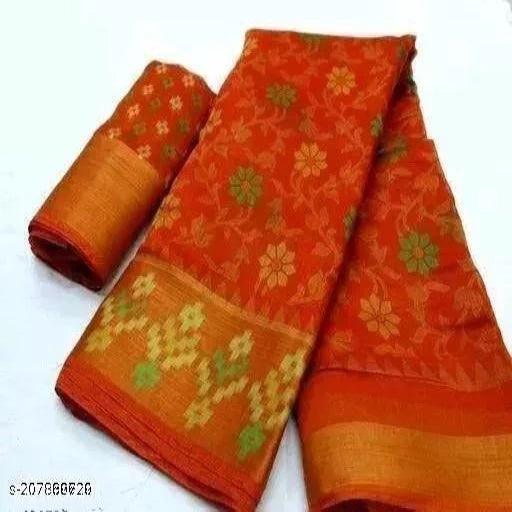 Vragi's New Designed Floral Print Traditional Cotton Saree - Springkart 