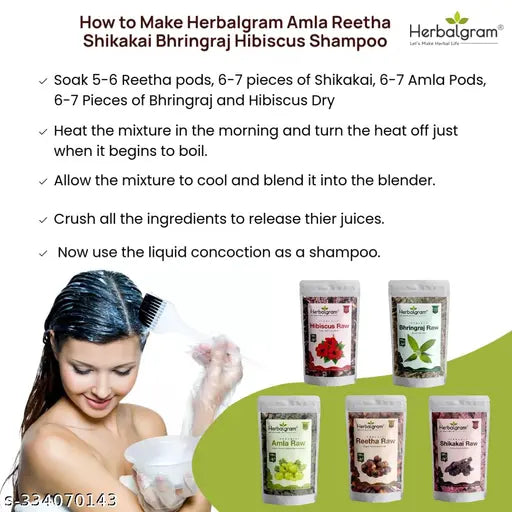 Herbalgram amla reetha shikakai hibiscus row | dry amla fruit dry rita fruit dry Shikakai fruit dry hibiscus flowers dry plants leaves | Best Combo for hair care and hair growth 100% Organic and natural | Amla Reetha Shikakai Row | Pack of 5 total 500g - Springkart 