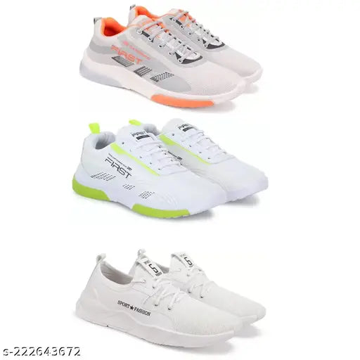 Sport Shoe LaceUp Lightweight Multicolour Running Shoes For Men Pack Of 3