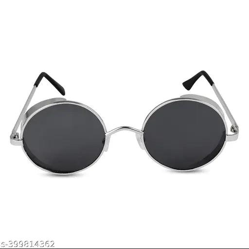 Round Cup steam punk Metal Arjun Reddy Sunglasses For Men and Women (silver frame) (Black Lens) - Springkart