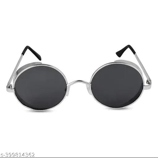 Round Cup steam punk Metal Arjun Reddy Sunglasses For Men and Women (silver frame) (Black Lens)