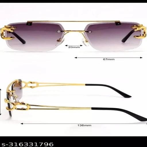 Mc Stan Rimless Men and Womens Sunglasses Retro Luxury Gold Metal Frameless Rectangle Leopard Arms Colored Lens Sun Glasses - Springkart 