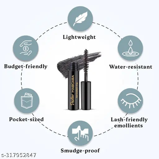 Dazller Mascara, 4.1g, Lightweight, Budget-friendly, Water-resistant, Smudge-proof, Pocket-sized,