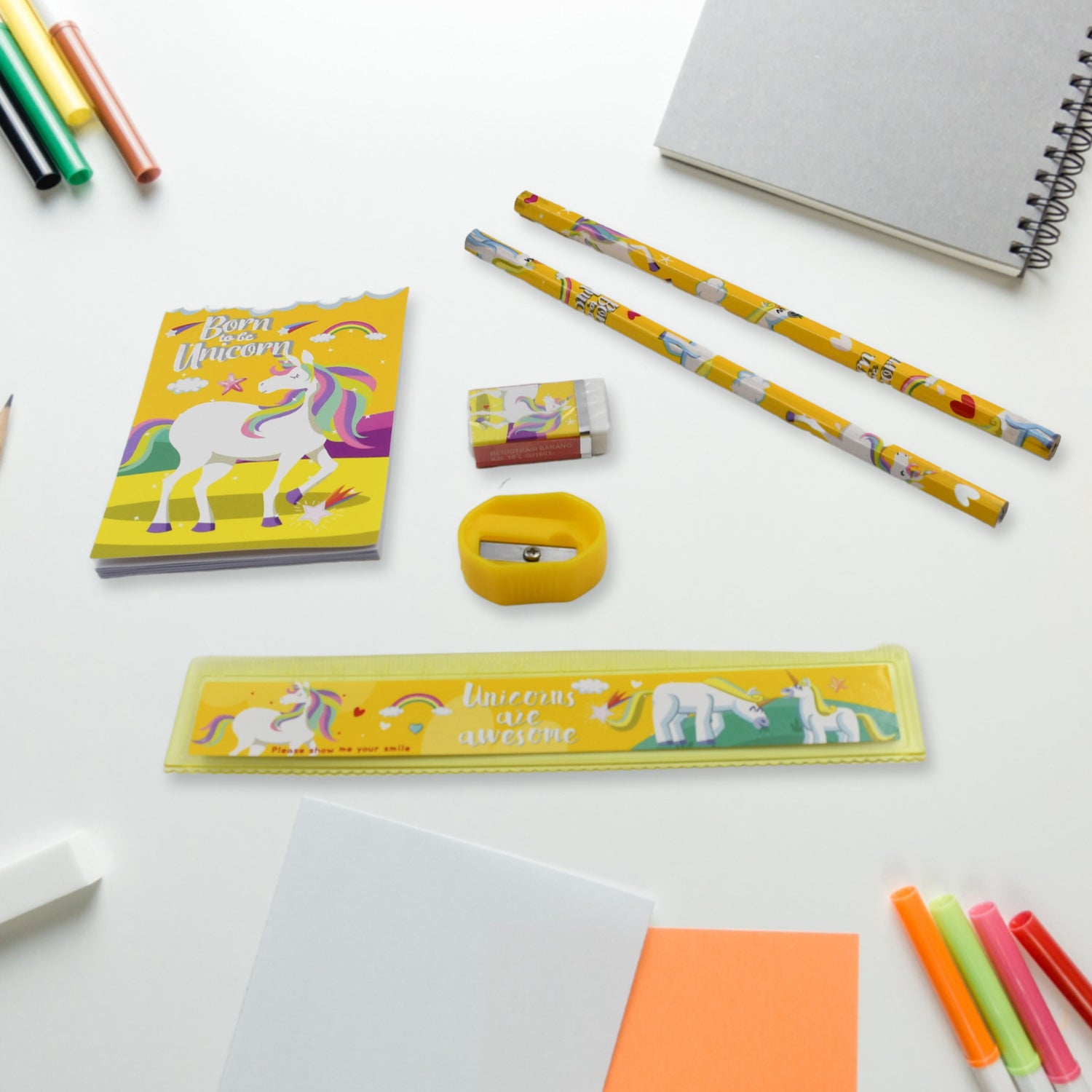 4599 6 Pc Set Stationary Set Including Pencil Ruler Rubber Pencil Sharpener School Office Product Gift - Springkart 
