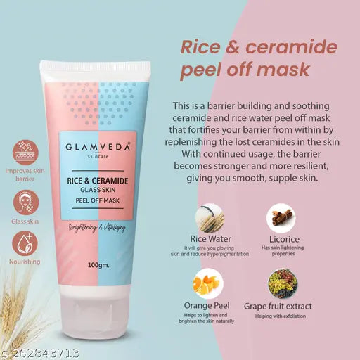 Rice & Ceramide Korean Glass Skin Combo Gift Pack with Face wash for Dry, Sensitive & Combination skin, Peel Off Mask for Reducing signs of ageing & Facial kit for Skin Brightening ( 3 items in the set )