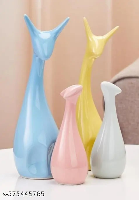 Lucky Deer Family Set | Family of Four Statues Matte Finish Ceramic Sculptures | Home Decoration | Figurine Accessories | Art Gifts | Crafts Pack of 4
