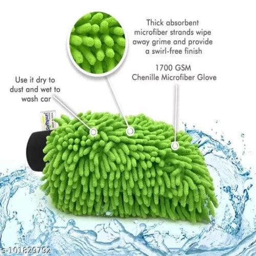 SOFTSPUN Microfiber Double Side Chenille Mitt, 1 Piece Set 1700 GSM Green. Multi-Purpose Super Absorbent and Perfect Wash Clean with Lint-Scratch Free Cars, Window, Kitchen, Home Dusting! car brushes & dusters - Springkart 