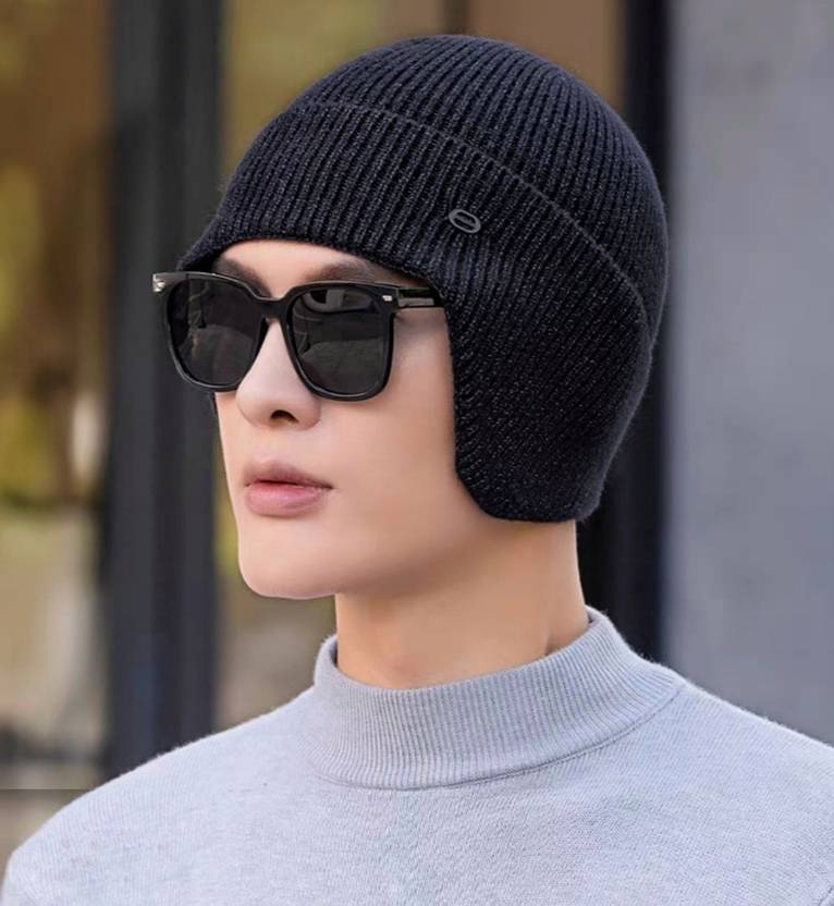 Winity Earflap Soft Warm Knitted Korean Style(Double Layers Fabric) Winter Caps for Men Woven Beanie
