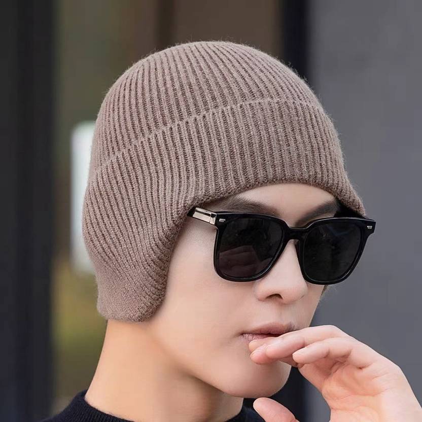 Winity Earflap Soft Warm Knitted Korean Style(Double Layers Fabric) Winter Caps for Men Woven Beanie