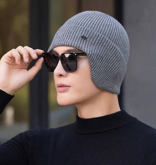 Winity Earflap Soft Warm Knitted Korean Style(Double Layers Fabric) Winter Caps for Men Woven Beanie