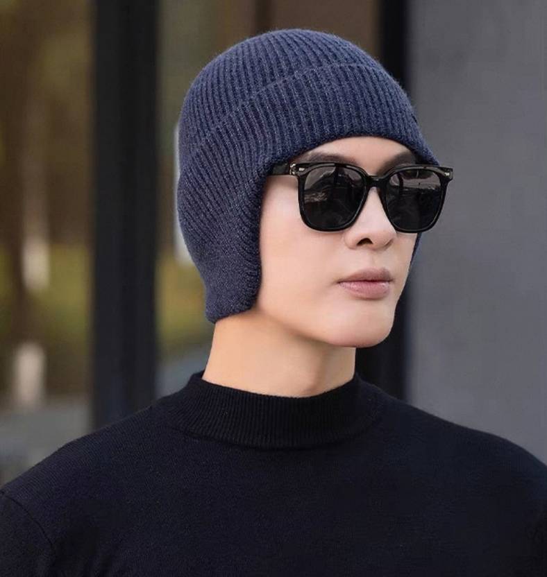 Winity Earflap Soft Warm Knitted Korean Style(Double Layers Fabric) Winter Caps for Men Woven Beanie