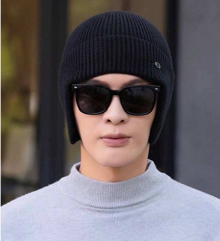 Winity Earflap Soft Warm Knitted Korean Style(Double Layers Fabric) Winter Caps for Men Woven Beanie