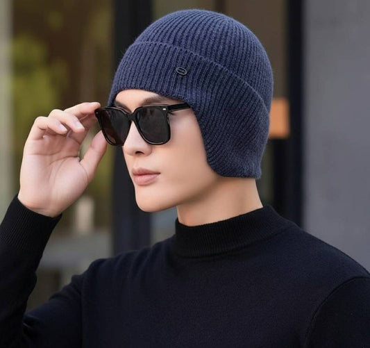 Winity Earflap Soft Warm Knitted Korean Style(Double Layers Fabric) Winter Caps for Men Woven Beanie