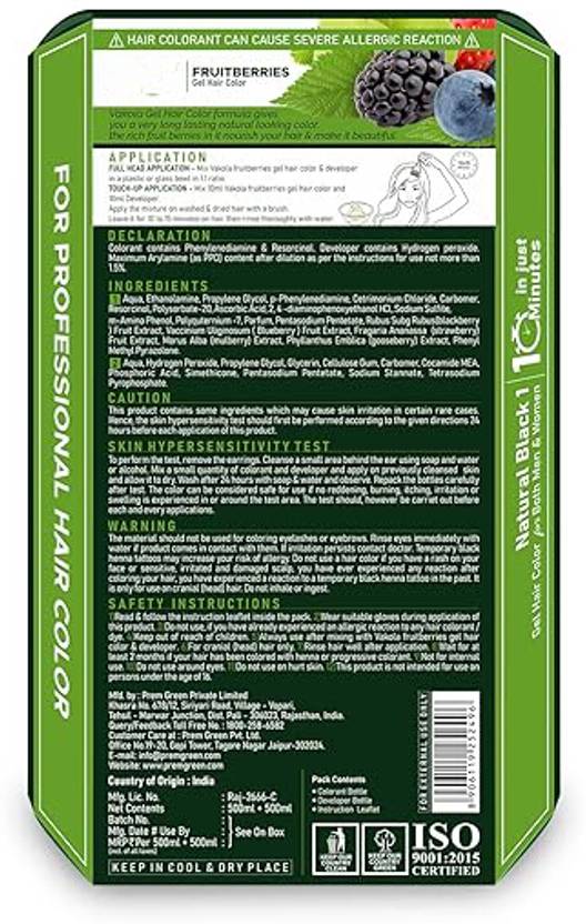 sivika Fruitberries Natural Black Long Lasting Professional Gel hair Color (500ml x 2) , Black