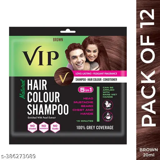 VIP Hair Colour Brown for Men and Women - 240ml (20 ml, Pack of 12)