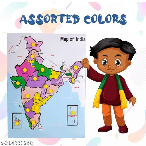 Educational learning wooden india map puzzle board for kids/girls/boys