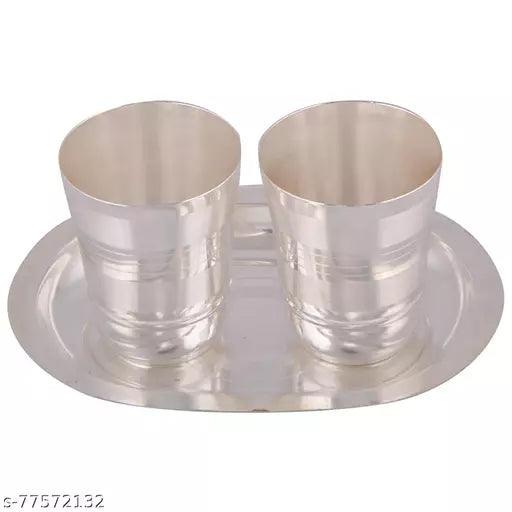 Silver Plated 2 Flower Glass With Tray - Springkart 