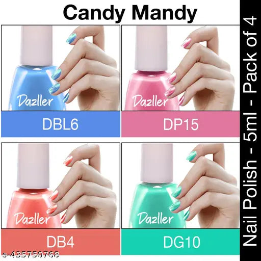 Dazller Quick Dry Long Lasting Nail Polish Pack of 4 Multicolor Combo -Candy Mandy