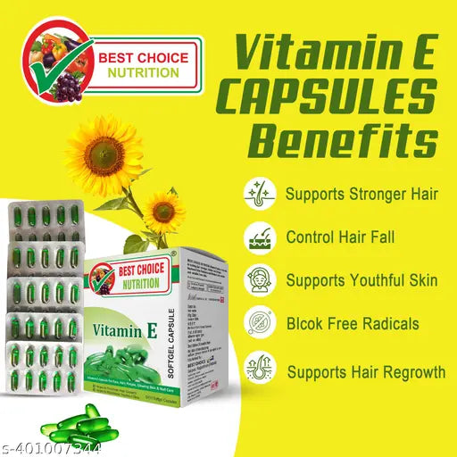 Vitamin E Caps for Face and Hair, Antioxidant Support and Immunity Booster, Controls Wrinkling, Skin Dehydration, 250 Caps (BLUK) - Springkart 