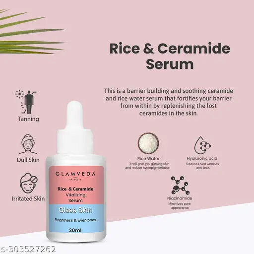 Glass Skin Rice & Ceramide 4 Step Skincare (Face Wash + Serum + Moisturizer+Sunscreen)