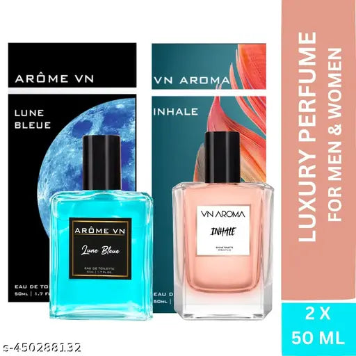 VN AROMA Pack Of 2 |Lune Blueue | Inhale |Luxury Fragrance | Dual Pack Perfume | Premium Perfume| Eau de Toilette - 100 ml (For Men & Women)