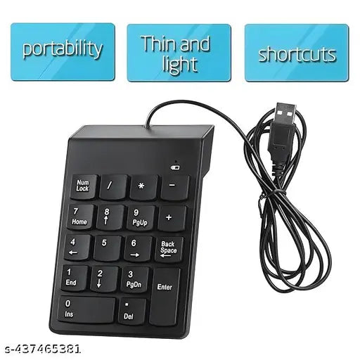 USB 2.0 Wired Numeric Keypad Slim Mini Number Pad Digital Keyboard 18 Keys Numpad - Springkart 