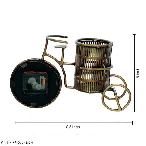 Metal Showpiece Flower Pot Stand With Table Clock