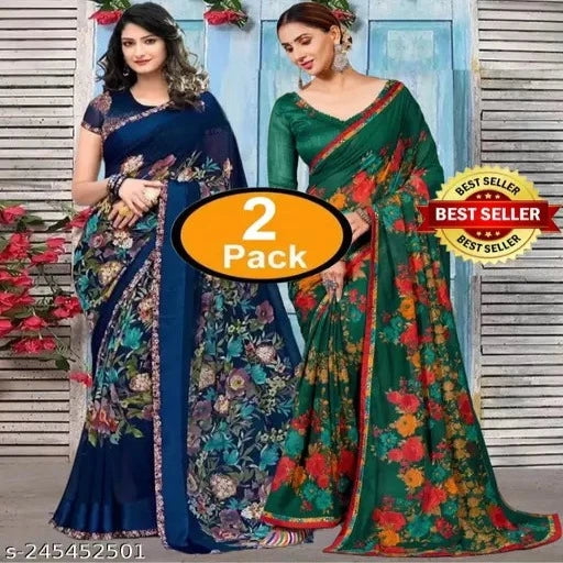 Pack of-2 New Arrival Women's Designer Georgette Printed Saree with Unstitched Running Blouse