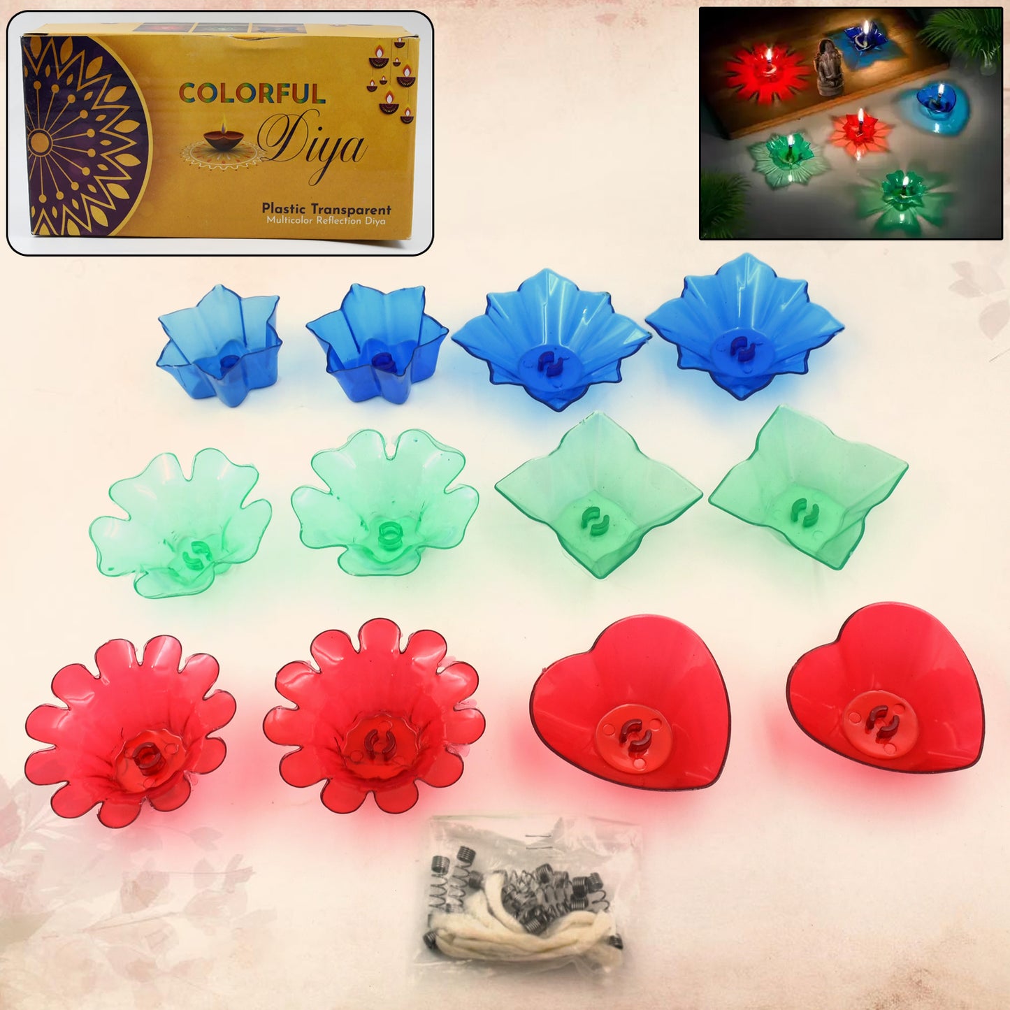 6320 Magical Reflection Diya Set With 6 Attractive Design Cup Set Of 12 Pieces - Springkart 