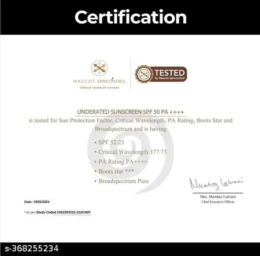 UNDERATED Sunscreen SPF 50 PA++++ Powered With Vitamin C & Vitamin E| 50g - Springkart 