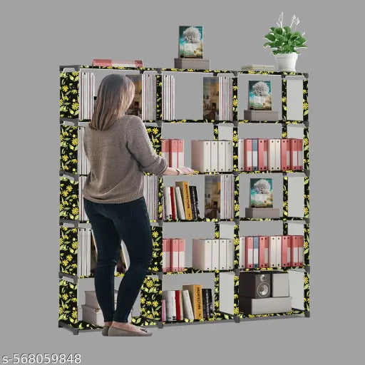 Xcentex - 18 Shelf Book shelf Almirah - Foldable, Collapsible & Portable bookshelf, Showcase bookstand Rack, open wardrobe