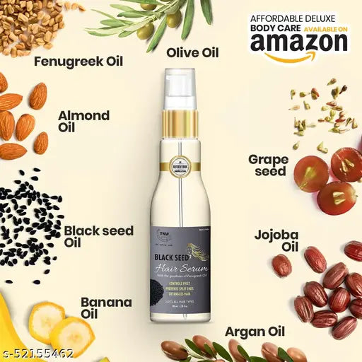 TNW The Natural Wash Black Seed Hair Serum for Women & Men | Heat Protection For Dry ,Rough,Smooth & Silky Hair & Frizz-free Smoothness | Made with Natural Ingredients & Enriched with Fenugreek and Essential Oils 100 ml