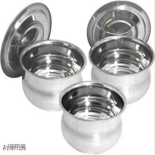 Stainless steel small serve bowl set with Lid  (250 ml) Stainless Steel Serving Bowl  (Steel, Pack of 3)