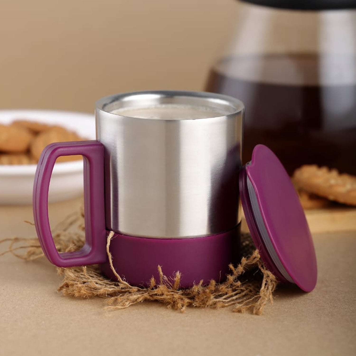 5565 Stainless Steel Coffeetea Cup Stainless Steel Lid Cover Hot Coffeetea Mug Hot Insulated Double Wall Stainless Steel Coffee And Milk Cup With Lid Handle Easy To Carry - Coffee Cup (1 Pc) - Springkart 