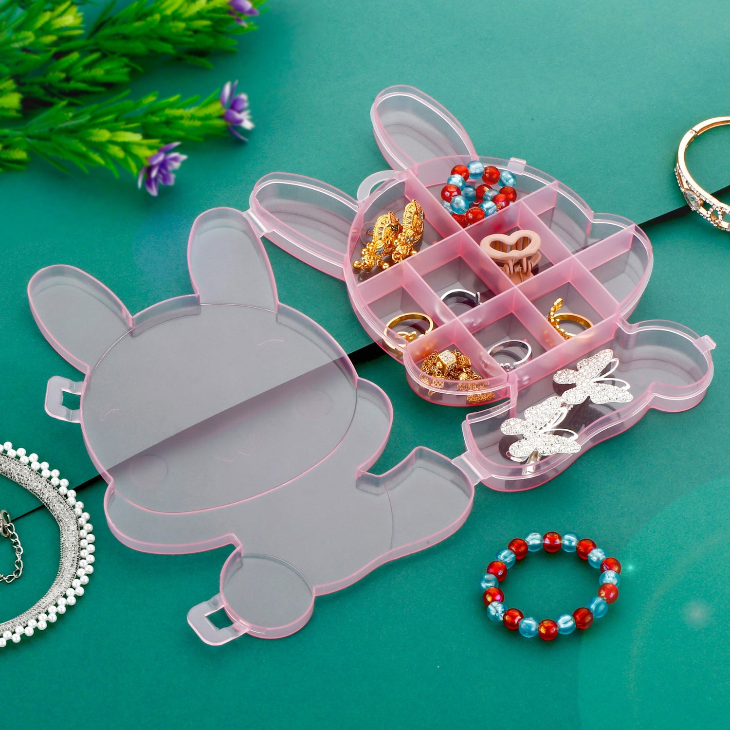 6557 Transparent Cartoon Bear Clear Plastic Storage Box Jewelry Box Jewelry Organizer Holder Cabinets For Small Objects (1 Pc) - Springkart 